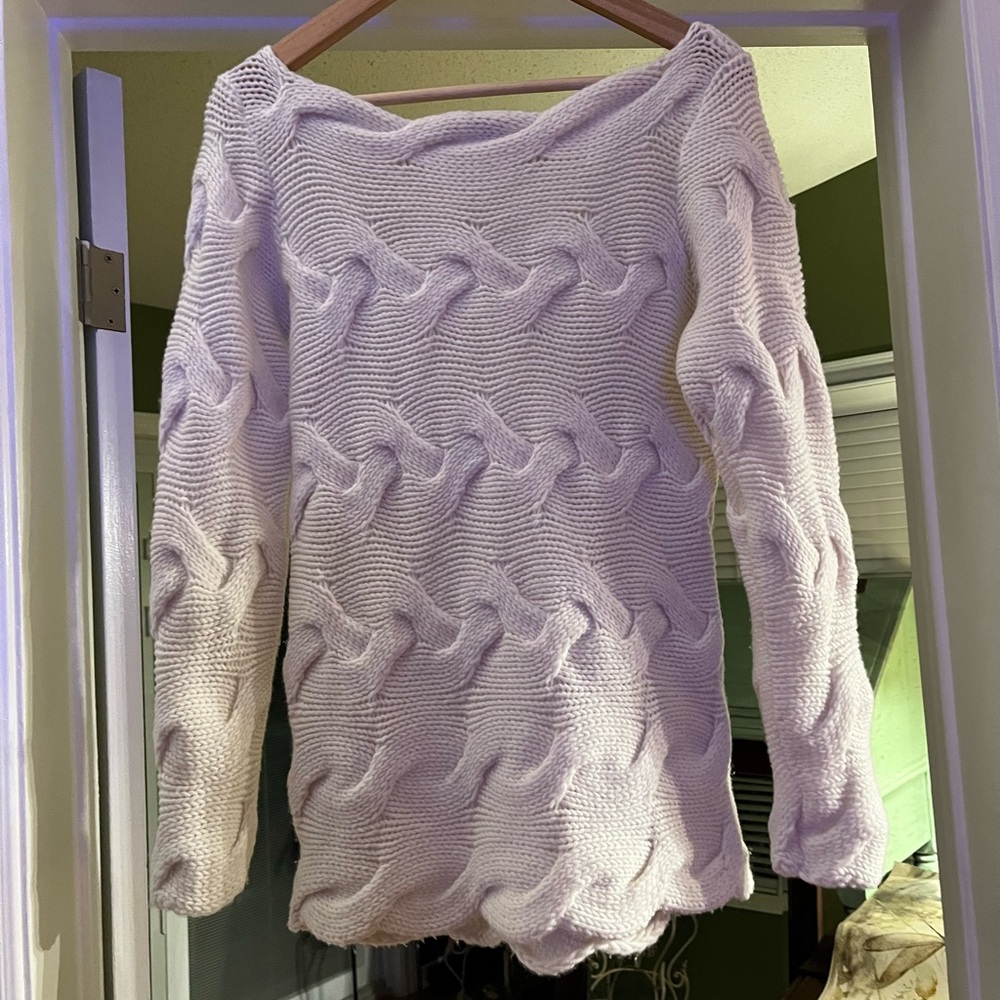 Esprit white scalloped edges cable knit sweater.